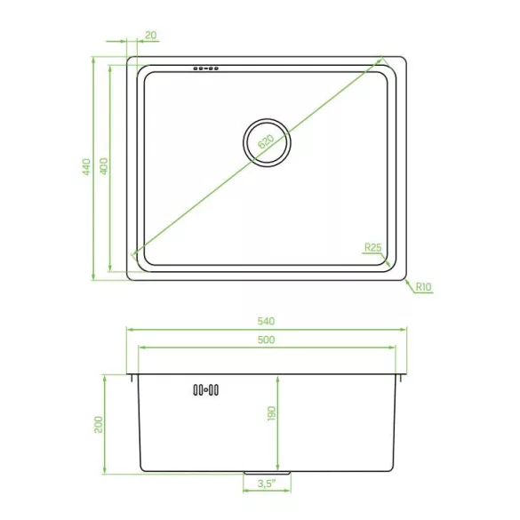 LAVEO ADEN egymedencés mosogató, szálcsiszolt inox