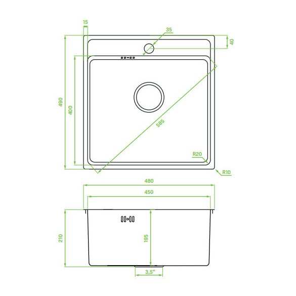 LAVEO BESOS egymedencés mosogató, szálcsiszolt inox