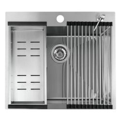   LAVEO MALAWI inox beépíthető mosogató szifonnal, rollmat csepegtetővel, gyümölcsmosóval, mos.szer adagolóval, 50x58x20 cm