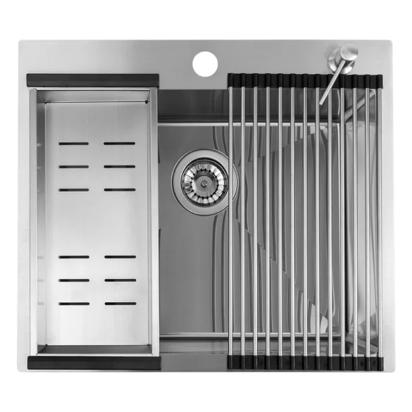 LAVEO MALAWI inox beépíthető mosogató szifonnal, rollmat csepegtetővel, gyümölcsmosóval, mos.szer adagolóval, 50x58x20 cm