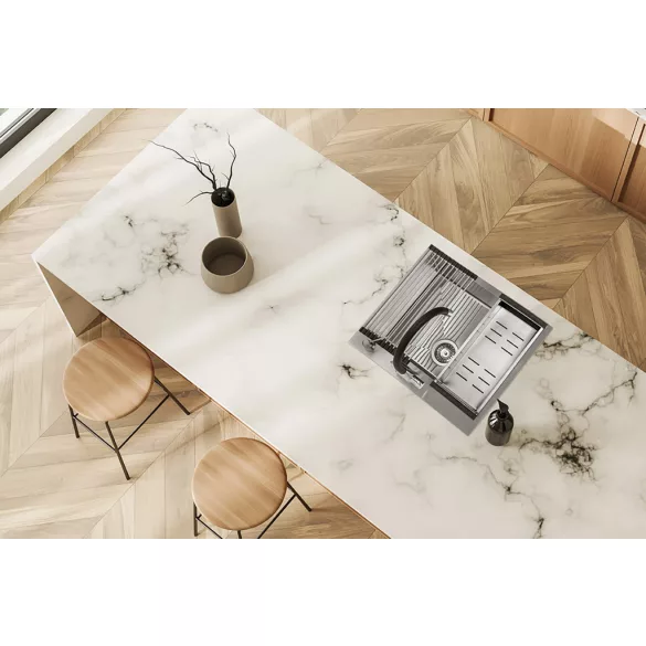 LAVEO MALAWI inox beépíthető mosogató szifonnal, rollmat csepegtetővel, gyümölcsmosóval, mos.szer adagolóval, 50x58x20 cm