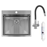 LAVEO MALAWI inox beépíthető mosogató szifonnal, RIVECO vízszűrős szettel, 50x58x20 cm