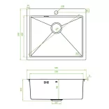 LAVEO MALAWI inox grafit színű beépíthető inox mosogató szifonnal, RIVECO vízszűrős szettel, 50x58x20 cm