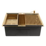 LAVEO MALAWI arany színű beépíthető inox mosogató szifonnal, rollmat csepegtetővel, gyümölcsmosóval, mos.szer adagolóval, 50x58x20 cm