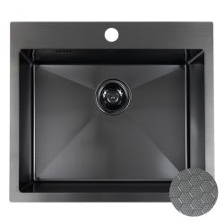   LAVEO MALAWI fekete színű, struktúrált felületű beépíthető inox mosogató szifonnal, 50x58x20 cm