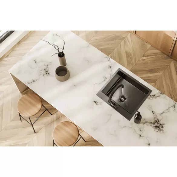 LAVEO MALAWI fekete színű, struktúrált felületű beépíthető inox mosogató szifonnal, 50x58x20 cm