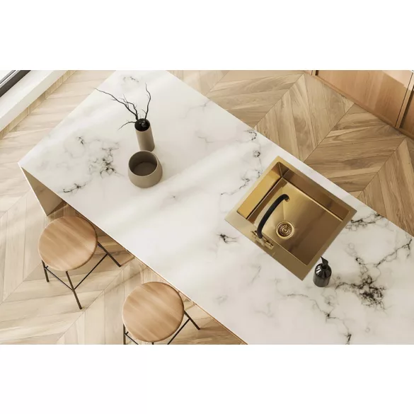 LAVEO MALAWI arany színű beépíthető inox mosogató szifonnal, 50x58x20 cm