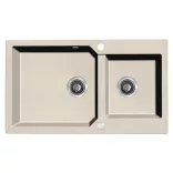 Laveo MILOS 2M 90 kétmedencés bézs gránit mosogató helytakarékos dugókiemelős szifonnal