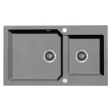 Laveo MILOS 2M 90 kétmedencés gránit szürke mosogató helytakarékos dugókiemelős szifonnal