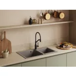 Laveo MILOS 2M 90 kétmedencés gránit szürke mosogató helytakarékos dugókiemelős szifonnal