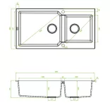 Laveo MILOS 2M 100 kétmedencés fehér gránit mosogató helytakarékos dugókiemelős szifonnal