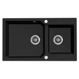 Laveo MILOS 2M 90 kétmedencés matt fekete gránit mosogató helytakarékos dugókiemelős szifonnal