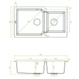 Laveo MILOS 2M 90 kétmedencés matt fekete gránit mosogató helytakarékos dugókiemelős szifonnal