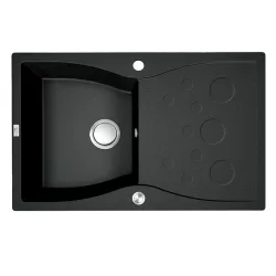   LAVEO MOLOKIN matt fekete gránit mosogató dugókiemelős szifonnal, 80x50 cm