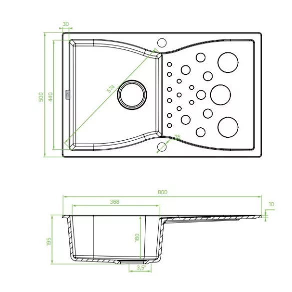 LAVEO MOLOKIN fekete gránit mosogató szifonnal,  80x50cm