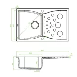 LAVEO MOLOKIN jázmin gránit mosogató dugókiemelős szifonnal, 80x50 cm