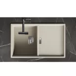 Laveo TONGA bézs csepptálcás gránit mosogató helytakarékos szifonnal