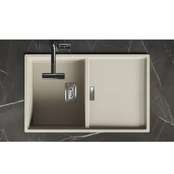 Laveo TONGA bézs csepptálcás gránit mosogató helytakarékos szifonnal