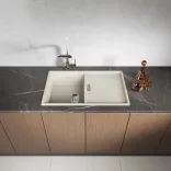 Laveo TONGA bézs csepptálcás gránit mosogató helytakarékos szifonnal