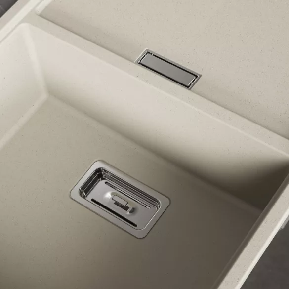 Laveo TONGA bézs csepptálcás gránit mosogató helytakarékos szifonnal