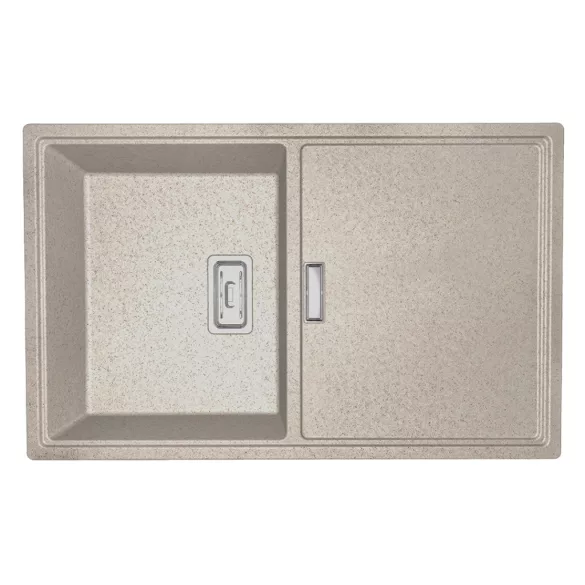 Laveo TONGA bézs csepptálcás gránit mosogató helytakarékos szifonnal