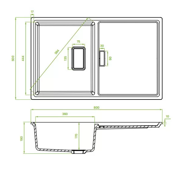 Laveo TONGA bézs csepptálcás gránit mosogató helytakarékos szifonnal