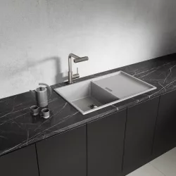   Laveo TONGA szürke csepptálcás gránit mosogató helytakarékos szifonnal