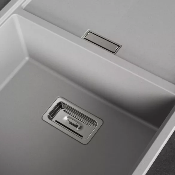 Laveo TONGA szürke csepptálcás gránit mosogató helytakarékos szifonnal