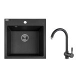 Laveo ALENA szemcsés fekete szett álló csappal, helytakarékos szifonnal