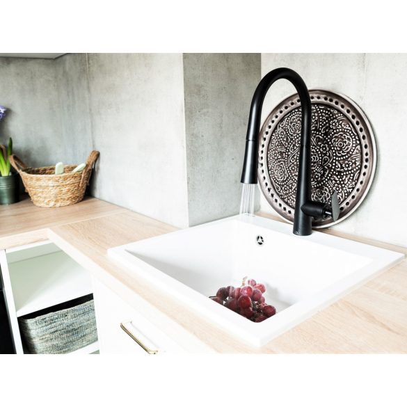 Laveo ALENA fehér egymedencés mosogató helytakarékos szifonnal