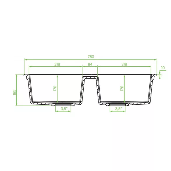 Laveo BARBADOS kétmedencés szemcsés fekete szett álló csappal, dugókiemelős helytakarékos szifonnal