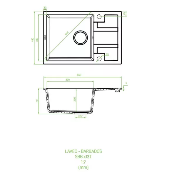 Laveo BARBADOS bézs minicsepptálcás mosogató dugókiemelős helytakarékos szifonnal