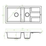 Laveo BARBADOS bézs 1,5 medencés mosogató dugókiemelős helytakarékos szifonnal