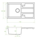 Laveo BARBADOS szürke csepptálcás mosogató dugókiemelős helytakarékos szifonnal