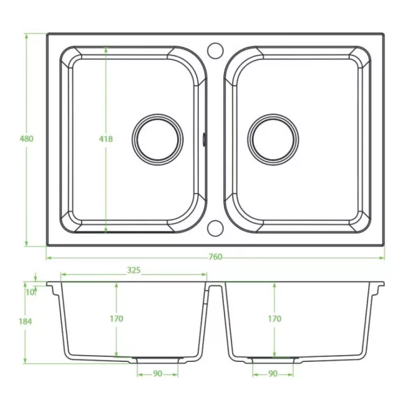 Laveo CELIA bézs kétmedencés mosogató dugókiemelős helytakarékos szifonnal