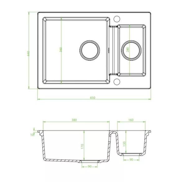 Laveo CELIA 1,5 medencés bézs mosogató dugókiemelős helytakarékos szifonnal
