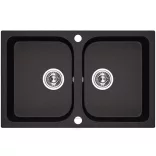 Laveo CELIA matt fekete kétmedencés mosogató dugókiemelős helytakarékos szifonnal