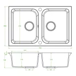Laveo CELIA matt fekete kétmedencés mosogató dugókiemelős helytakarékos szifonnal
