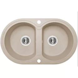   Laveo DAFNE kétkör bézs mosogató dugókiemelős helytakarékos szifonnal