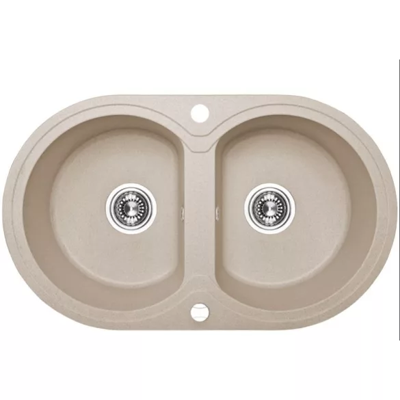 Laveo DAFNE kétkör bézs mosogató dugókiemelős helytakarékos szifonnal