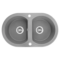   Laveo DAFNE kétkör szürke mosogató dugókiemelős helytakarékos szifonnal