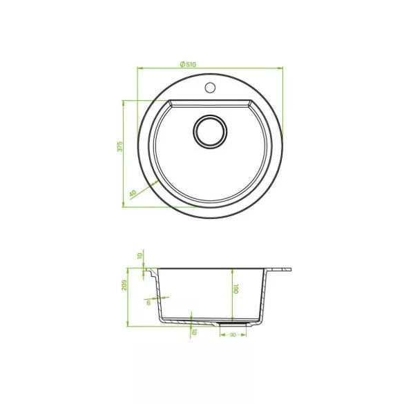 Laveo DAFNE egykör szürke mosogató csaplyukkal (SBD_580T)