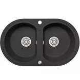 Laveo DAFNE kétkör szemcsés fekete mosogató dugókiemelős helytakarékos szifonnal