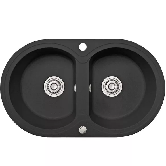 Laveo DAFNE kétkör szemcsés fekete mosogató dugókiemelős helytakarékos szifonnal