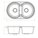 Laveo DAFNE kétkör szemcsés fekete mosogató dugókiemelős helytakarékos szifonnal