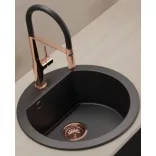 Laveo DAFNE egykör matt fekete mosogató csaplyukkal, helytakarékos szifonnal