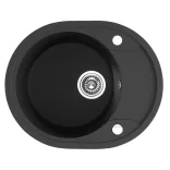 Laveo DAFNE egykör mini csepptálcás szemcsés fekete mosogató dugókiemelős helytakarékos szifonnal