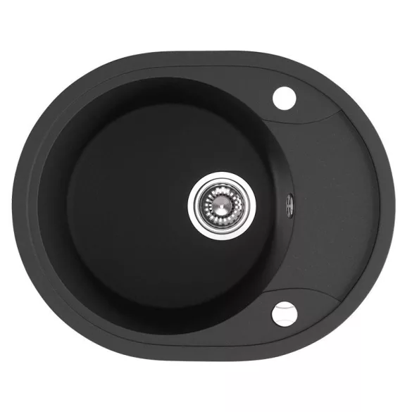 Laveo DAFNE egykör mini csepptálcás szemcsés fekete mosogató dugókiemelős helytakarékos szifonnal