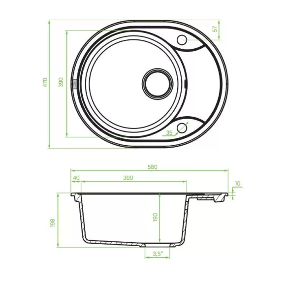 Laveo DAFNE egykör mini csepptálcás szemcsés fekete mosogató dugókiemelős helytakarékos szifonnal
