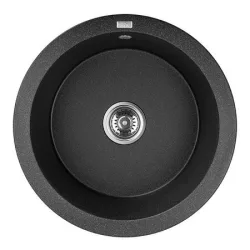   Laveo DAFNE fekete egykör szemcsés mosogató, helytakarékos szifonnal